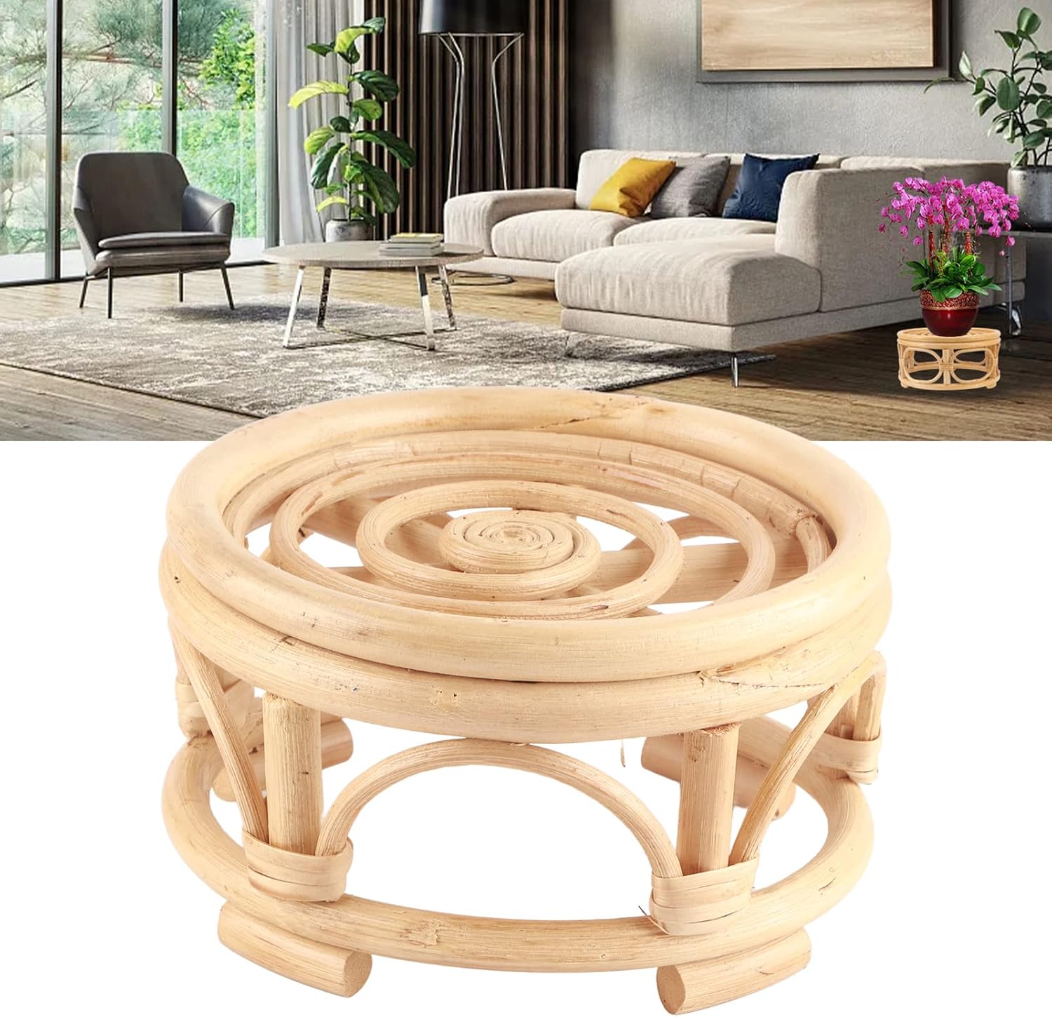 Rattan Flower Pot Stand Plant Stand Round Plant Rack Handmade Rattan P