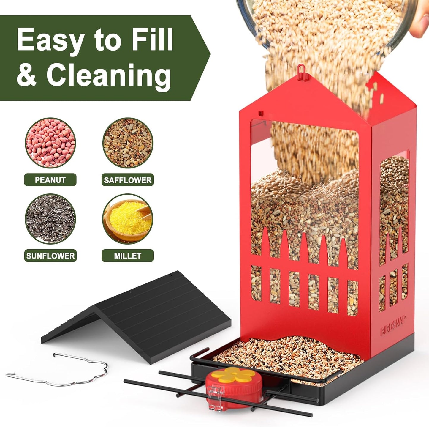 birdsnap® PHE - Bird Feeder House, 3.4L Metal Bird Feeders for Outside Hanging, 2-in-1 Hummingbird Feeder Weatherproof Large Capacity for Garden Feather Watching