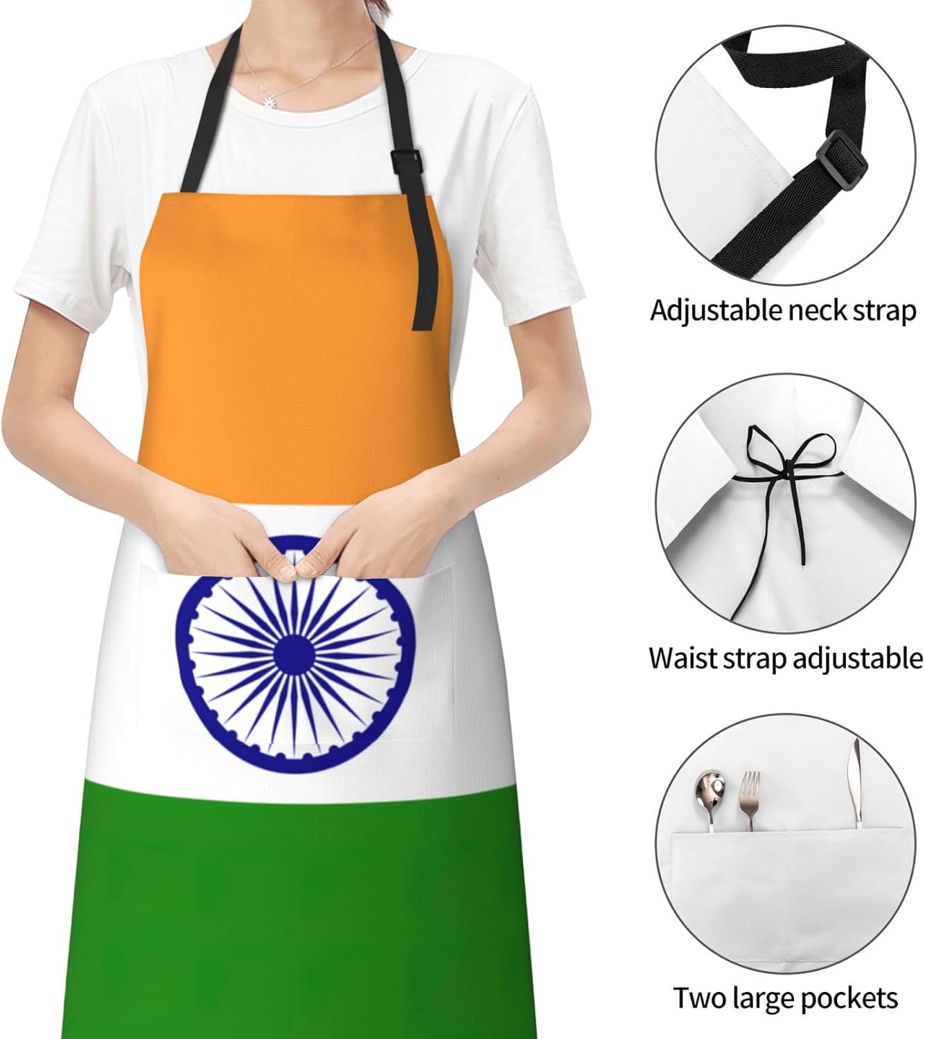 Indian flag print Waterproof apron with pocket adjustable cooking apro