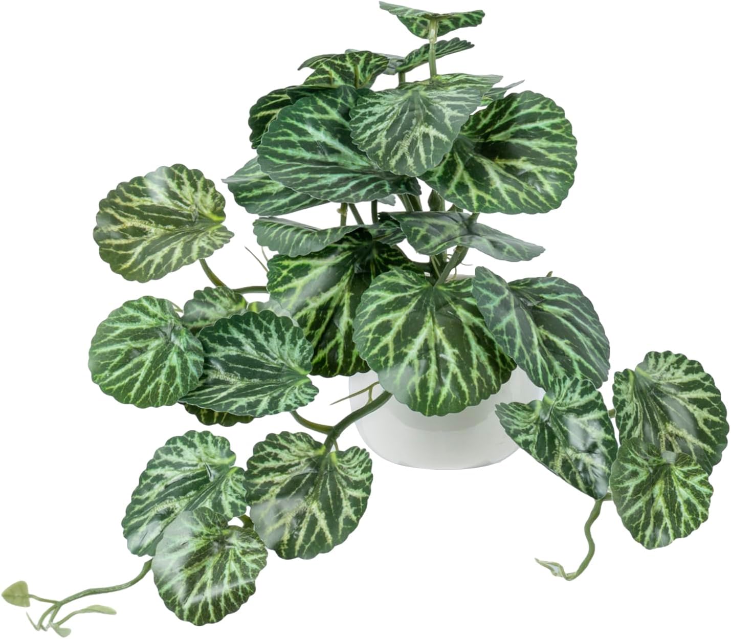 MyGift Single Wall Mounted Artificial Green Leafy Draping Plant Potted in White Ceramic Pot, Faux Begonia Imperialis X Pustulata Decorative Hanging Planter with Trailing Leaves