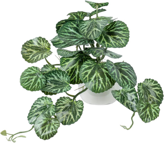 MyGift Single Wall Mounted Artificial Green Leafy Draping Plant Potted in White Ceramic Pot, Faux Begonia Imperialis X Pustulata Decorative Hanging Planter with Trailing Leaves