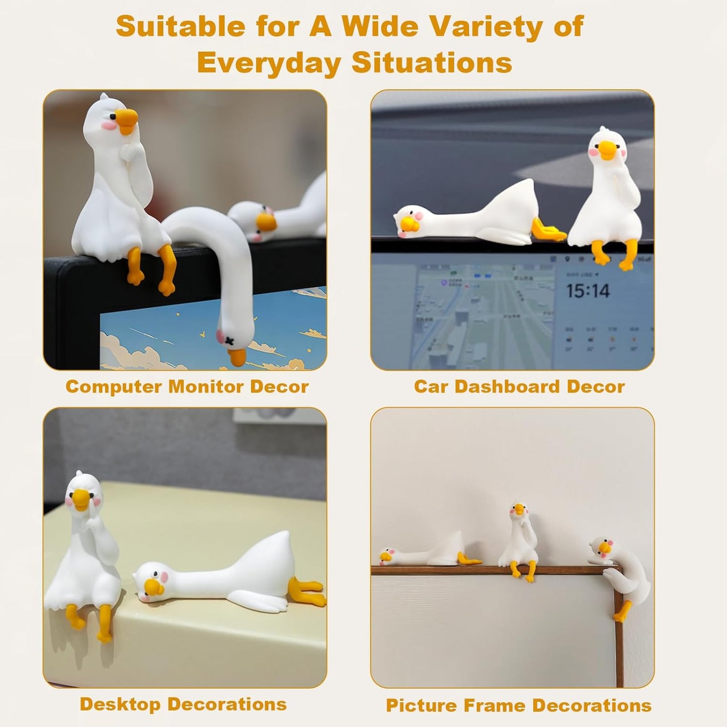 4 PCS Resin Goose Figurine Computer Monitor Decor,Cute Mini Goose Stat