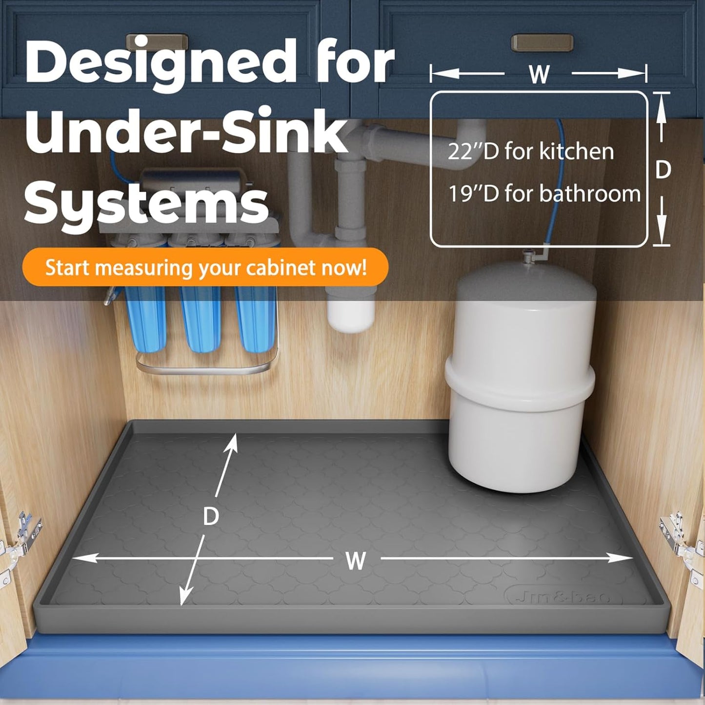 Jin&Bao Waterproof Under Sink Mat 34" x 22", Thick Silicone Mat Cabine