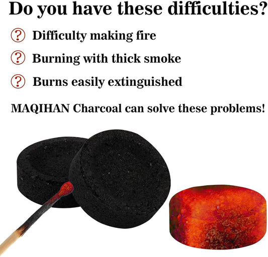 MAQIHAN 50PCS Incense Charcoal Briquettes - Charcoal Tablets Incense Burner Charcoal Burning Discs Resin Burner Grilling Quick Light Natural Charcoal Bulk Instant Fire Coals Supplies