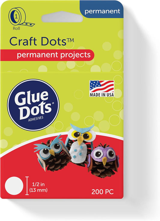 Glue Dots, Craft Dots, Double-Sided, 1/2", .5 Inch, 200 Dots, DIY Craft Glue Tape, Sticky Adhesive Glue Points, Liquid Hot Glue Alternative, Clear