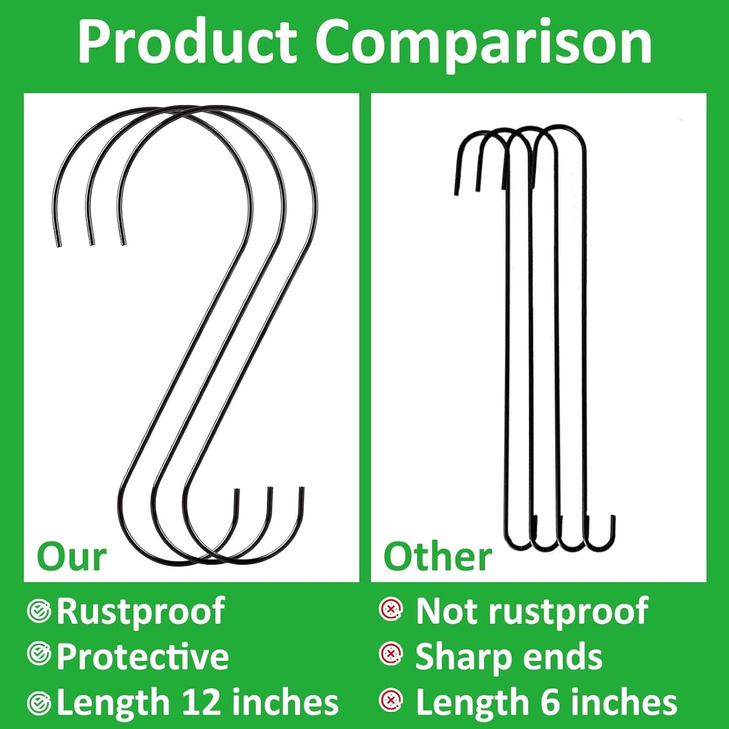 15 Pack 12 Inch Large Plant Hook Large S Hooks Heavy Duty Long Plant Hook for Hanging Baskets Outdoor Plant Hangers Extension Hooks for Kitchen Bathroom Garden Indoor