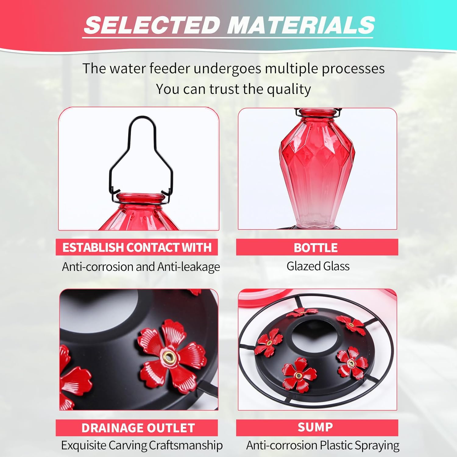 Glass Hummingbird Feeder for Outdoors Hanging, 25Oz Humming Bird Necta