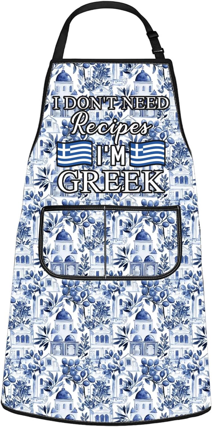 WCGXKO I Don't Need A Recipe I'm Greek Kitchen Apron Funny Cooking Gift Greek Feast Gift Greek Souvenir Gift