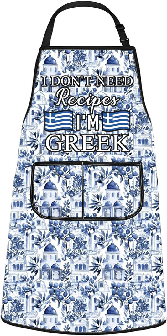 WCGXKO I Don't Need A Recipe I'm Greek Kitchen Apron Funny Cooking Gift Greek Feast Gift Greek Souvenir Gift