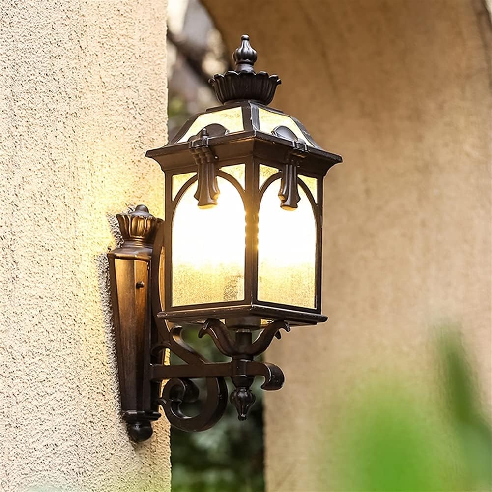 Garden Antique Outdoor Wall Sconces Die-cast Aluminum Waterproof Bracket Lamp with Seed Glass Shade Lantern Lights Mount Lighting 49cm for Villa Decor