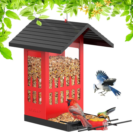 birdsnap® PHE - Bird Feeder House, 3.4L Metal Bird Feeders for Outside Hanging, 2-in-1 Hummingbird Feeder Weatherproof Large Capacity for Garden Feather Watching