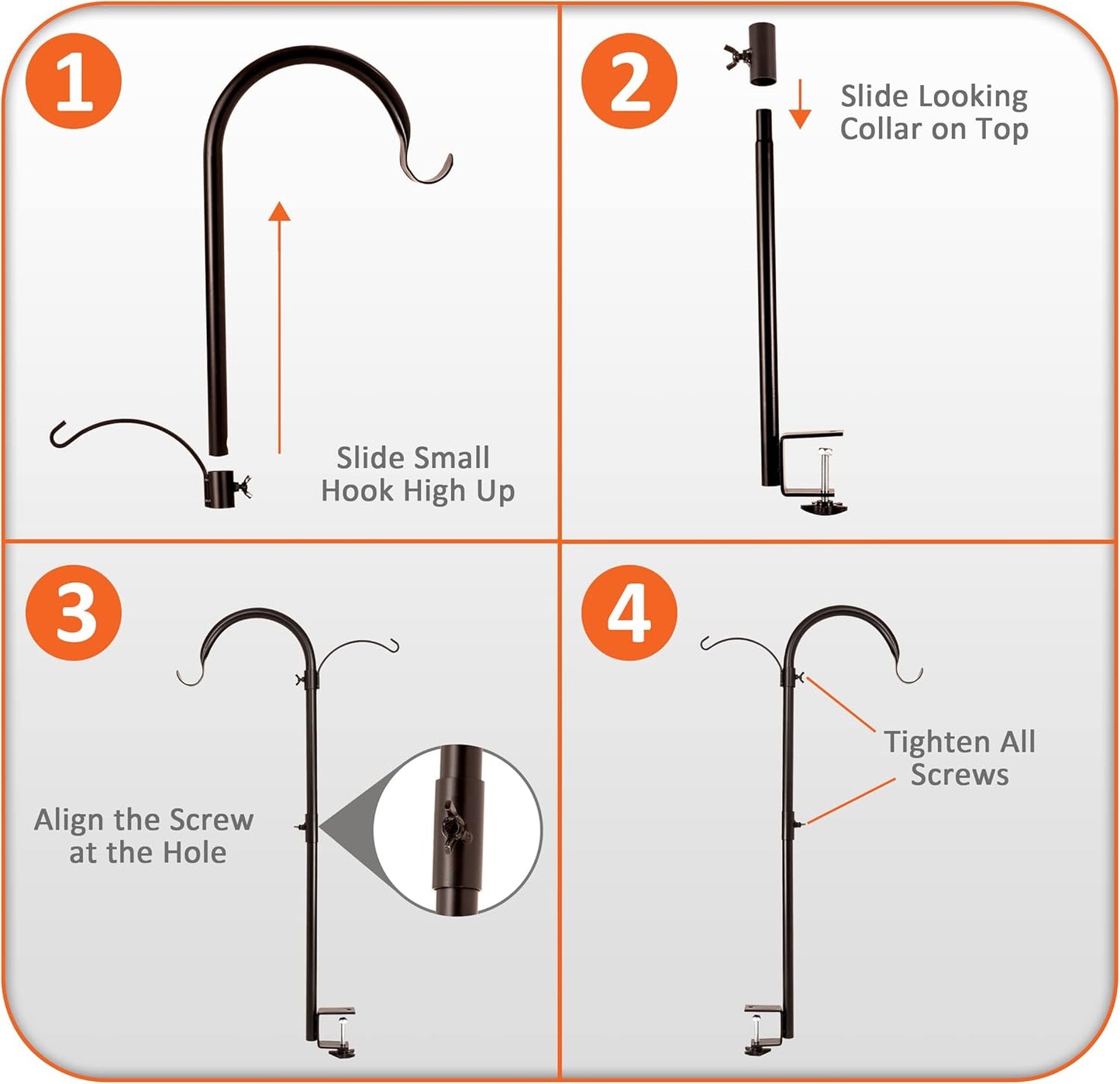 Asani 2 Pack Shepherds Hook Bird Feeder Poles, Weather-Resistant Plant and Bird Feeder Hanger with 2 Hooks, Adjustable Bird House Pole with a Sturdy Steel Construction, for Feeders, Baskets, Lanterns