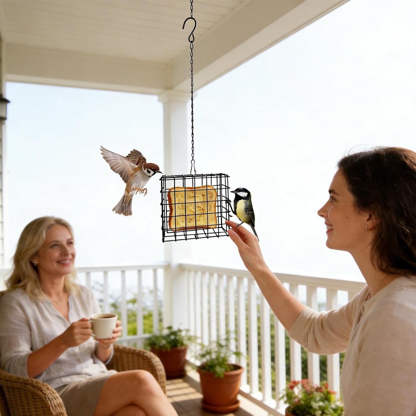 Hanging Suet Bird Feeder, Square Wire Mesh Cage with Chain, 12x4.5x13.8cm Metal Outdoor Garden Feeder for Wild Birds for Balcony Garden Yard Patio Outdoor Outside