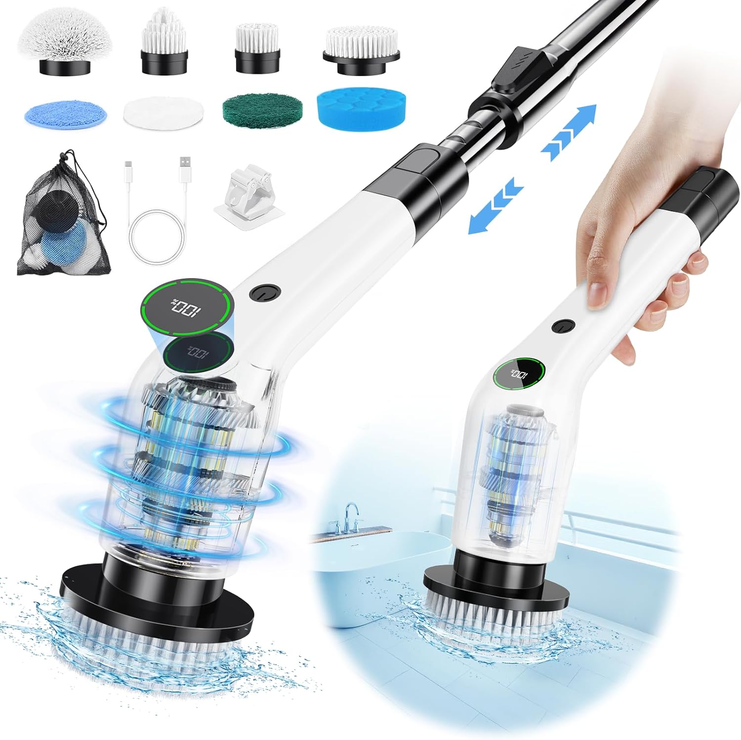 Electric Spin Scrubber, Cordless Shower Scrubber with 8 Scrub Brush, 2