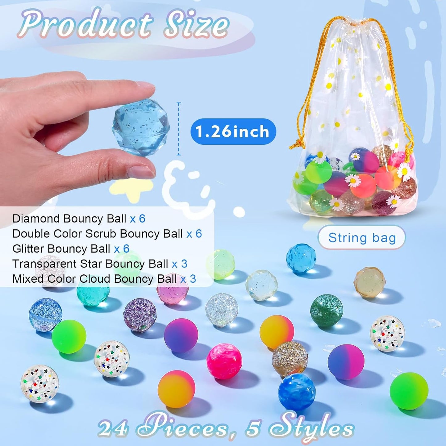 Easter Egg Fillers - Easter Basket Stuffers - 24 Bouncy Balls, Fidget Toys, Easter Basket Essentials Party Favors Supplies, Family Games Prize Bulk Birthday Gifts for Boys Girls Teens Classroom