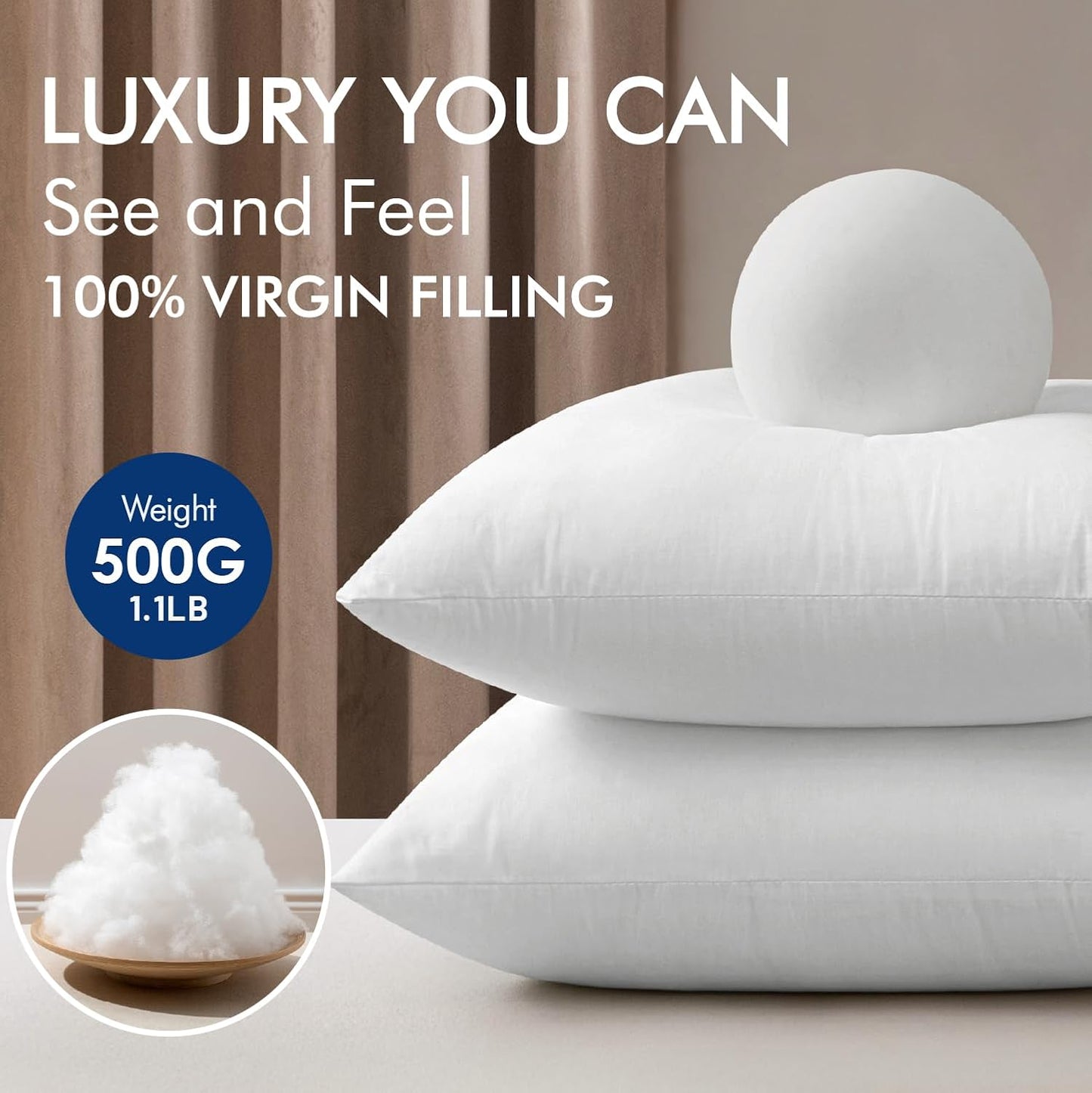 MIULEE 18x18 Pillow Inserts with Cotton Cover,Set of 4 100% Virgin Microfiber Throw Pillows for Couch Sofa and Bed