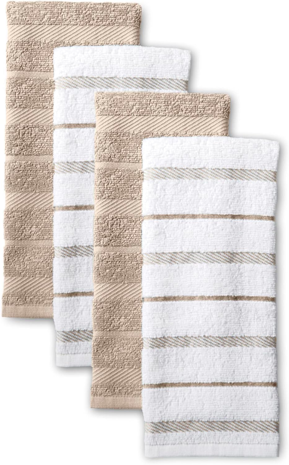 KitchenAid Albany Kitchen Towel 4-Pack Set, Milkshake Tan/White, 16"x2