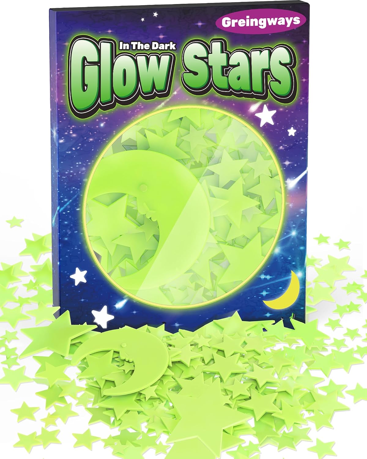 Greingways 201 Pcs Glow in The Dark Stars Stickers for Ceiling Bedroom, Stocking Stuffers for Kids Ages 3-5, 4-8, 8-12, Boys Girls Room Decor Wall Stickers Easter Basket Stuffers for Toddler - Green
