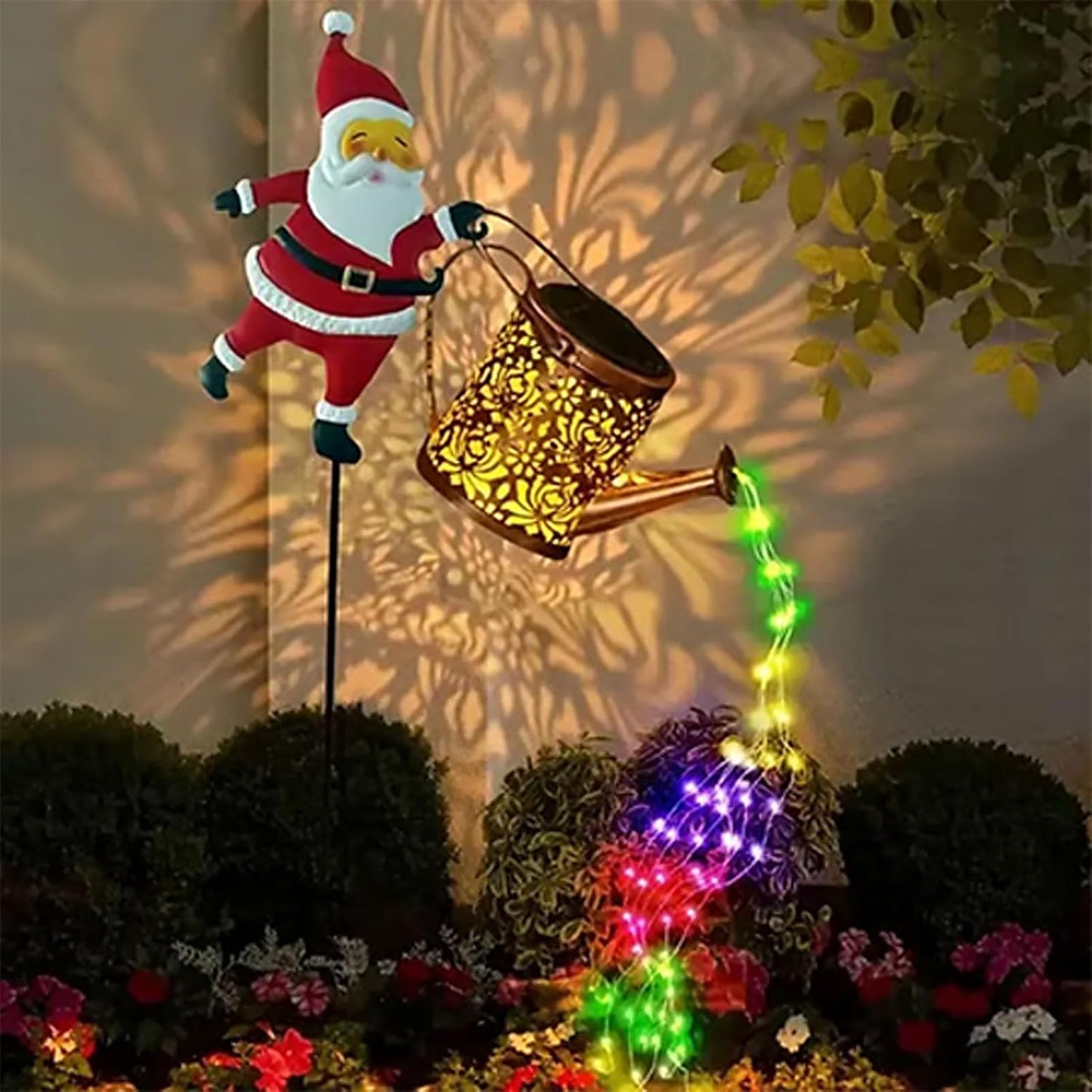 Santa Article Solar Kettle Light, Christmas Holiday Decoration, Garden