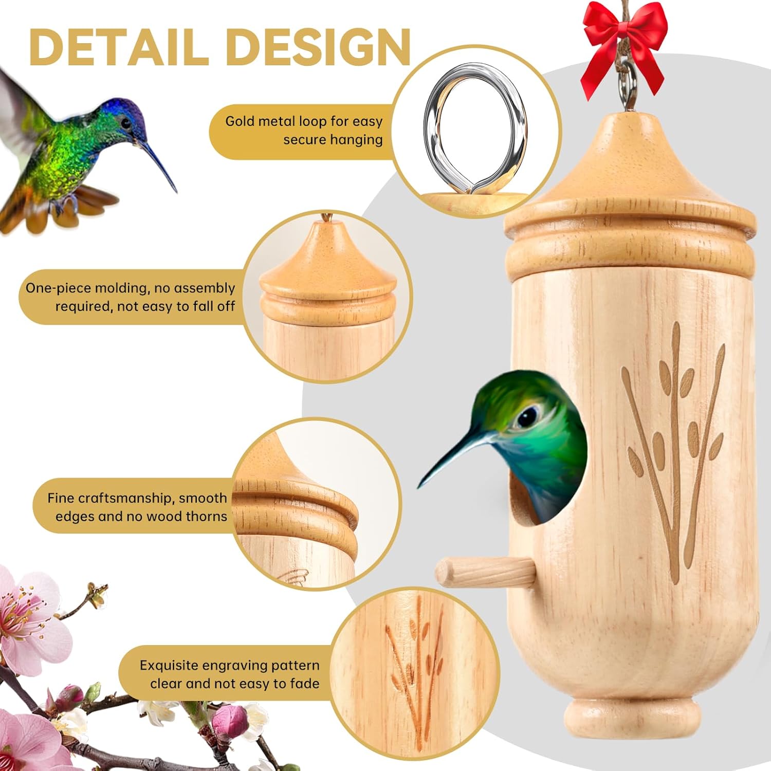 Hummingbird House, Solid Wood Hummingbird Houses for Outside-Exquisite