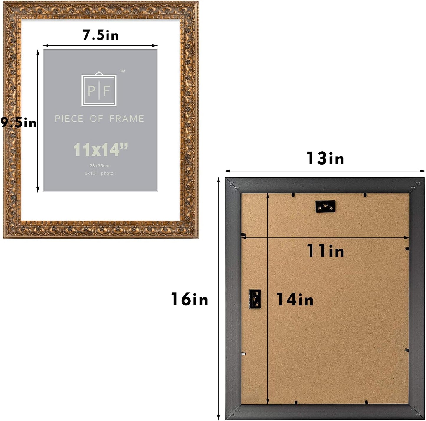 Golden State Art, 11x14 Ornate Finish Photo Frame, with White Mat for 8x10 Picture & Real Glass, Color: Bronze