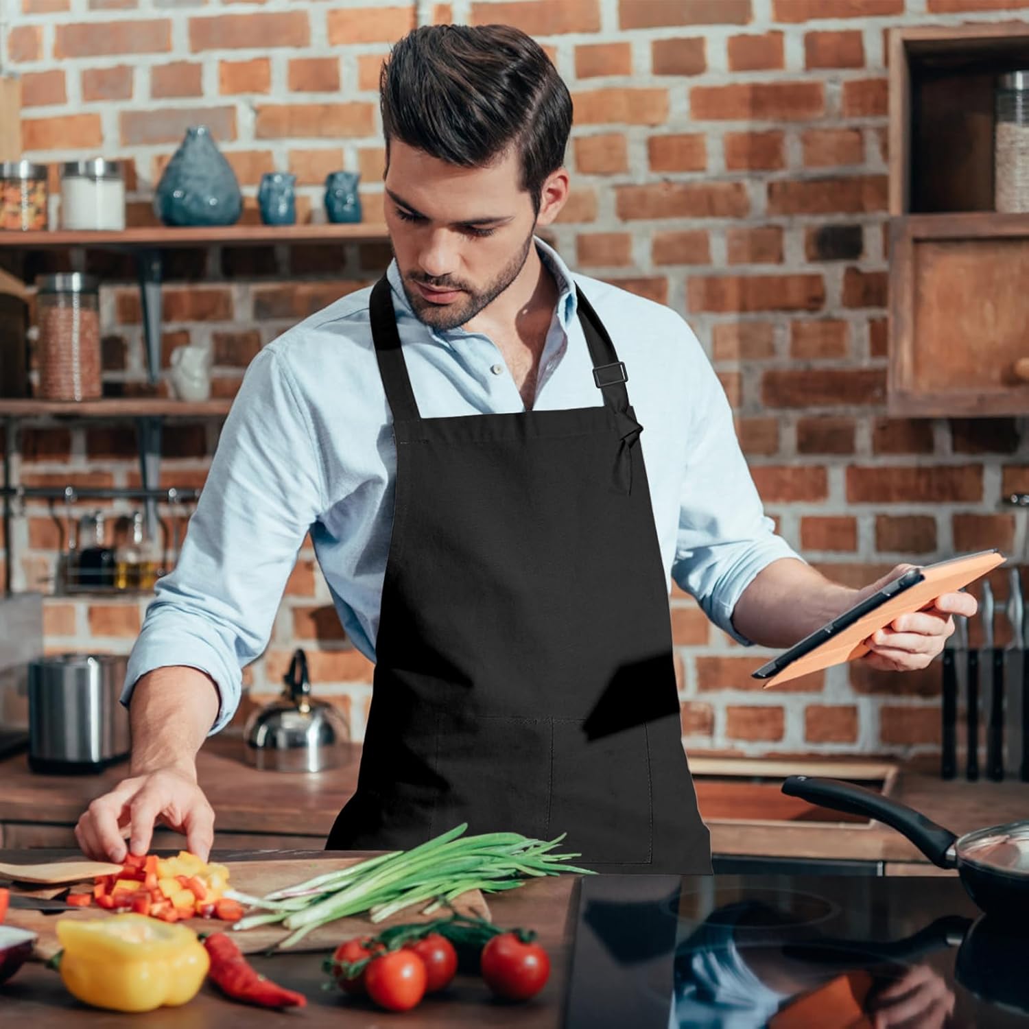 15 Pcs Adult Aprons Bulk with Pockets Adjustable Bib Chef Apron for Wo
