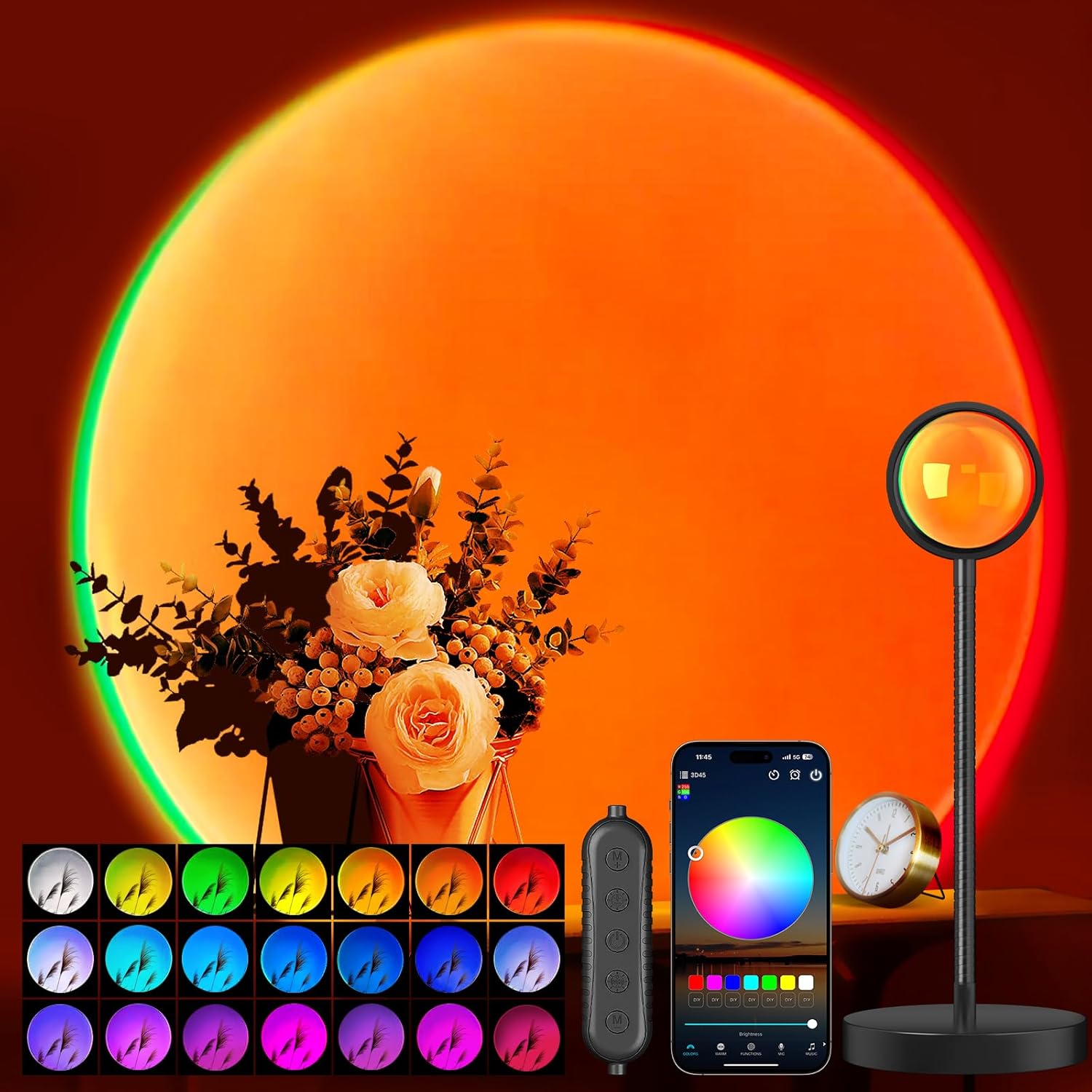 Sunset Lamp Projector with APP & Button Control, 360 Degree Rotation M