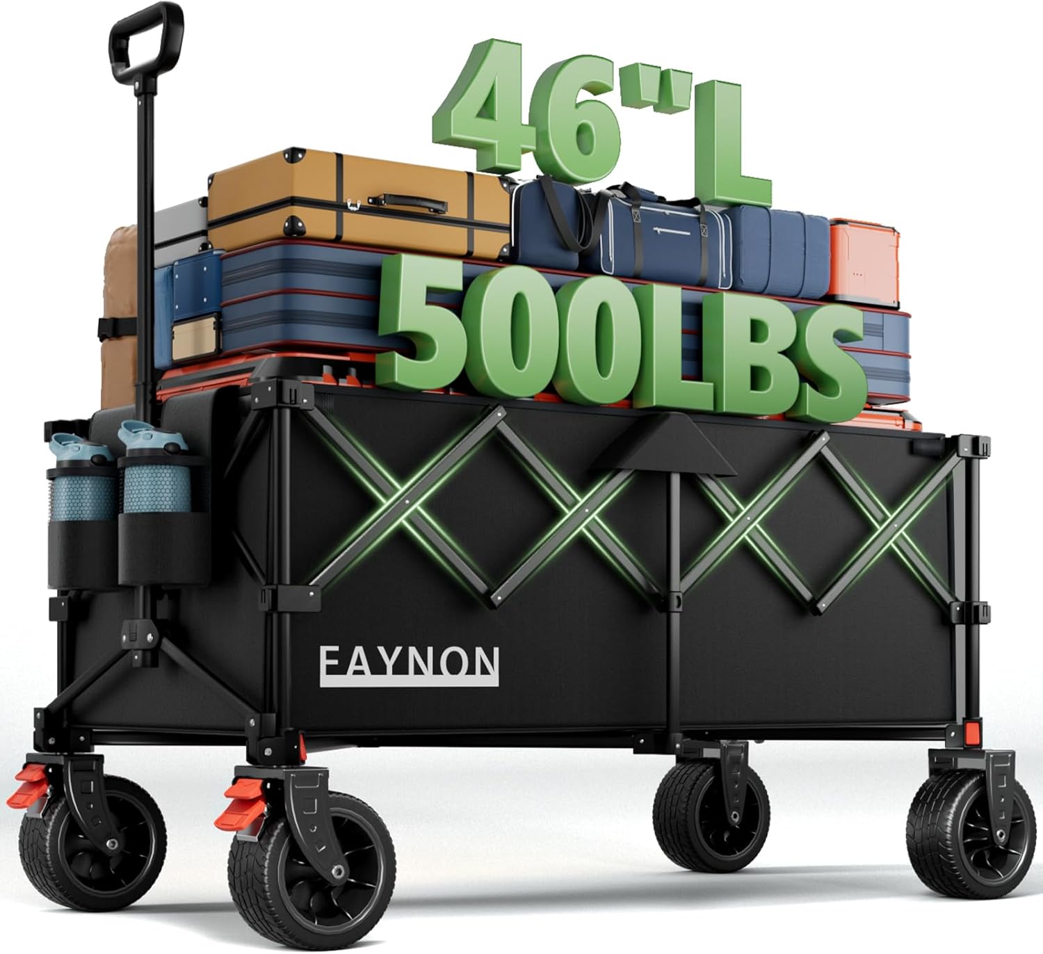 46" L Collapsible Foldable Extended Wagon, 500LB Weight Capacity with 