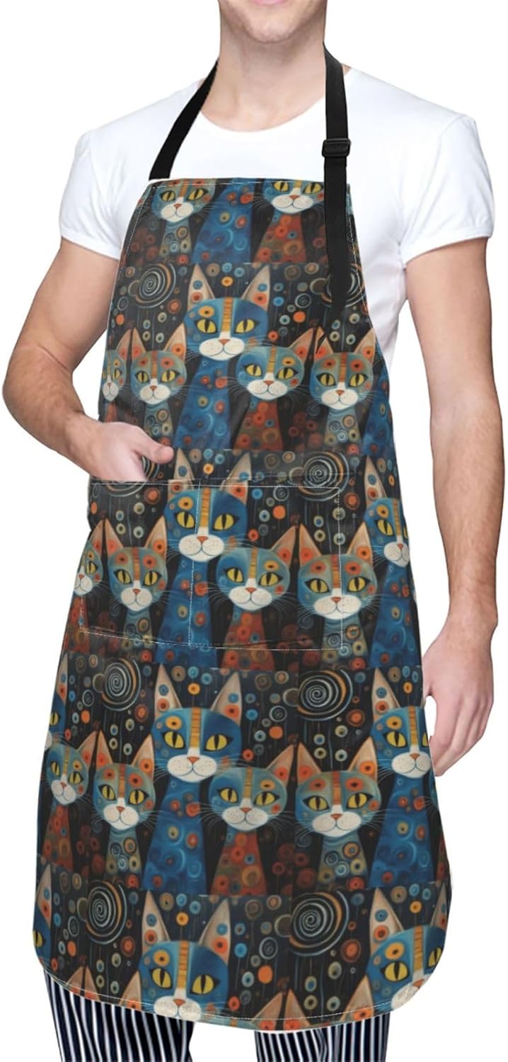 YANYU Cat Print Print 28x33 In Kitchen Apron Stylish Chef Apron with P