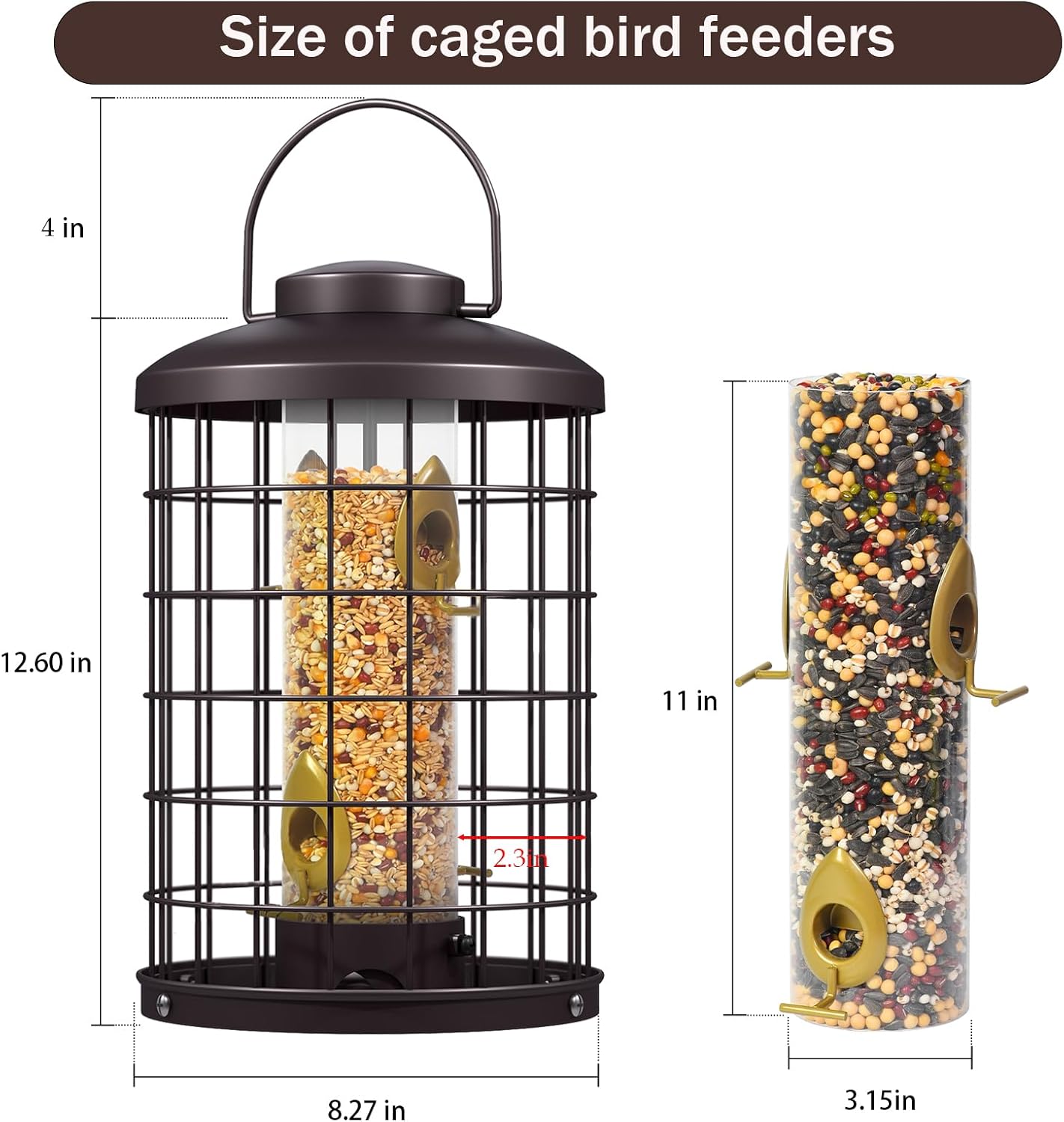Caged Bird Feeders Metal - 3 Lbs - Squirrel-Proof Wild Bird Feeders, C