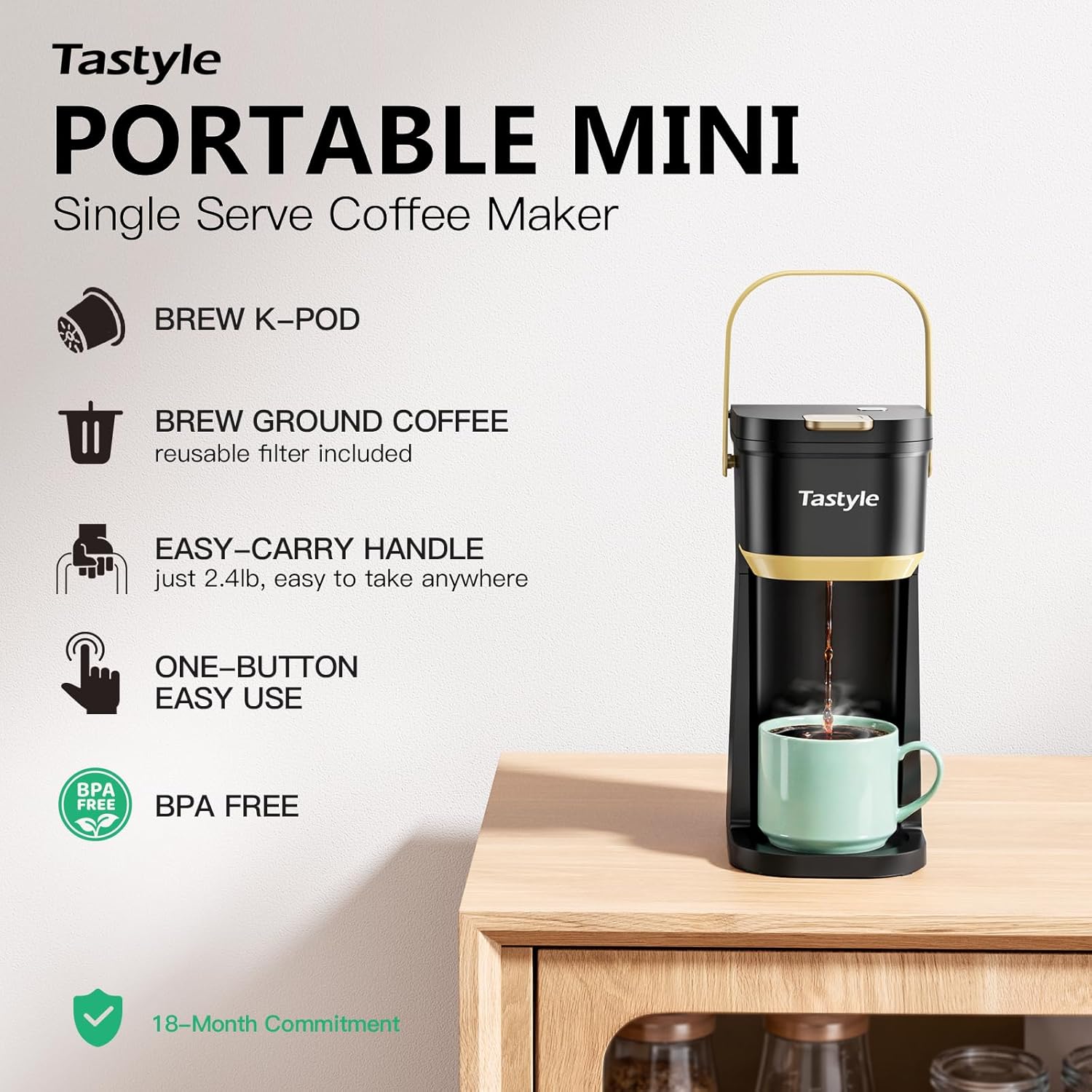 Single Serve One Cup Coffee Maker, for K Cups and Grounds, Mini Coffee