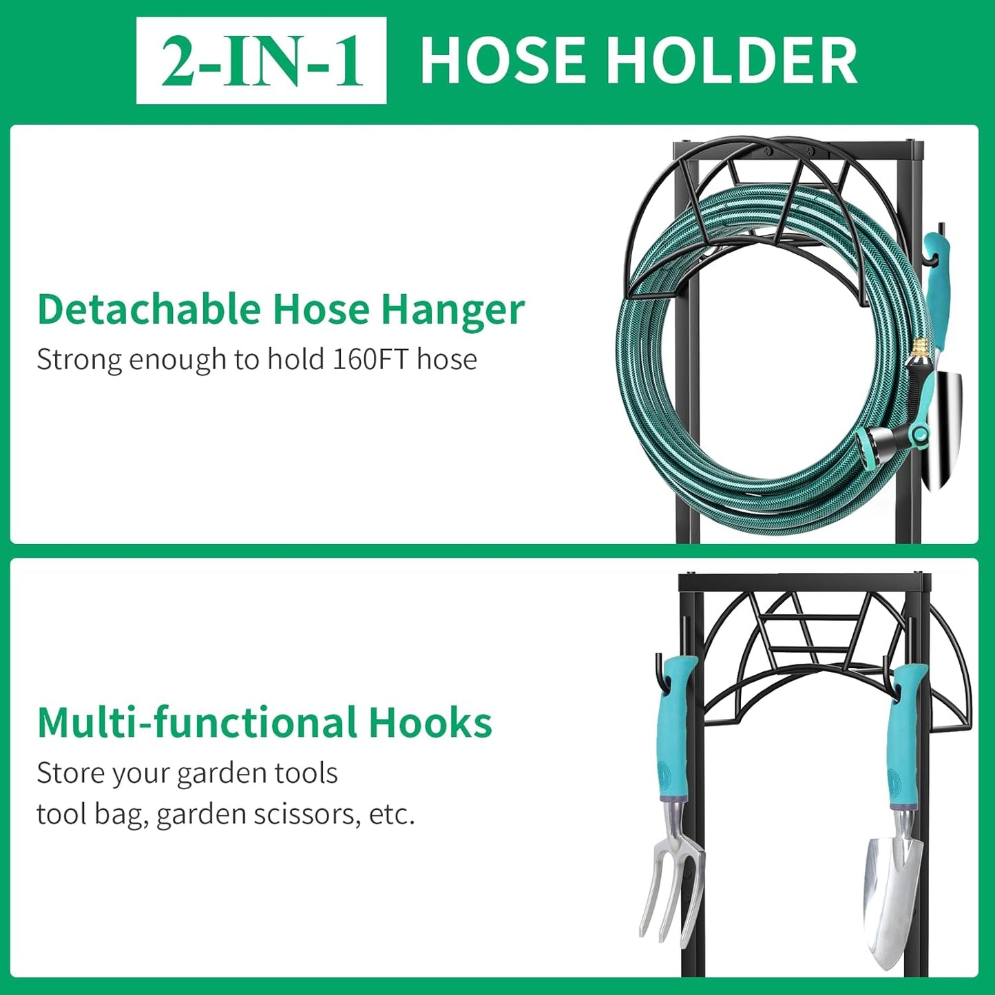 TomCare Garden Hose Holder 4 Spikes Garden Hose Reel Hose Stand Upgrad