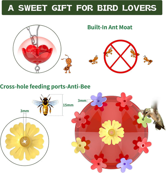 Hummingbird Feeders for Outdoors - Multi-Port, Top-Filling - Ant & Bee Proof, Ideal Garden Decor