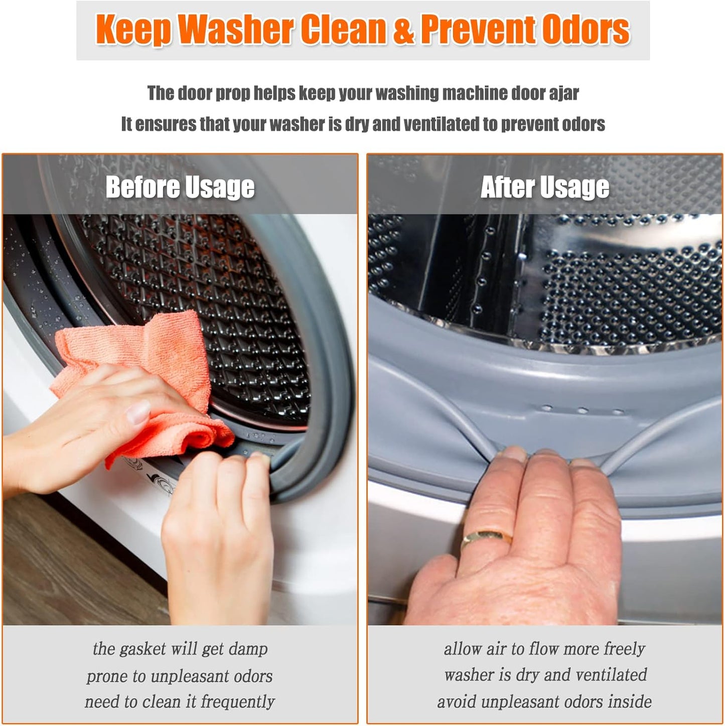 Front Load Washer Door Prop and Stopper - Magnetic Washing Machine Door Holder with 2.6-Inch Magnet Base, Removable Washer Door Stopper Keep Washer Door Open to Prevent Odors (White)