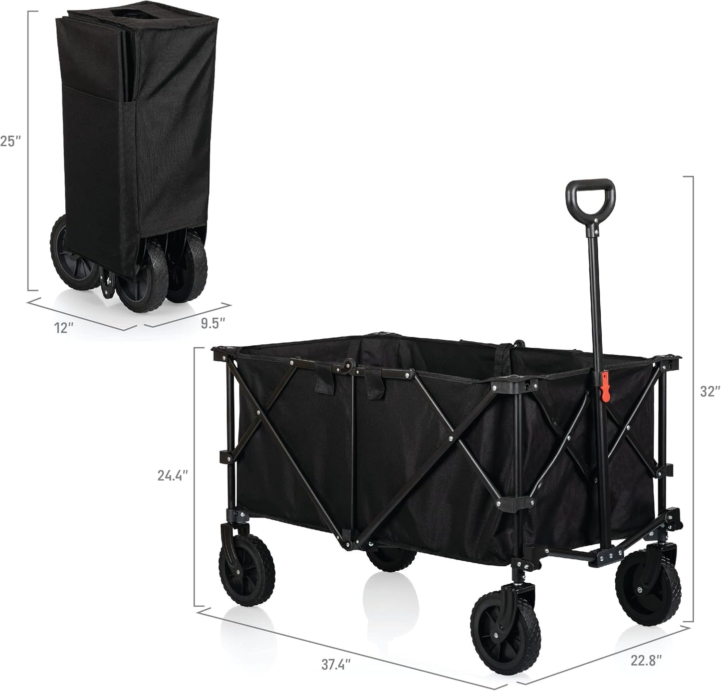 Picnic TIME Adventure Wagon XL, All-Terrain Folding Sport Utility Cart with Wheels, Steel Frame Collapsible Wagon for Grocery, Rolling Cart for Beach with Fitted Cover and Carry Handle, (Black)