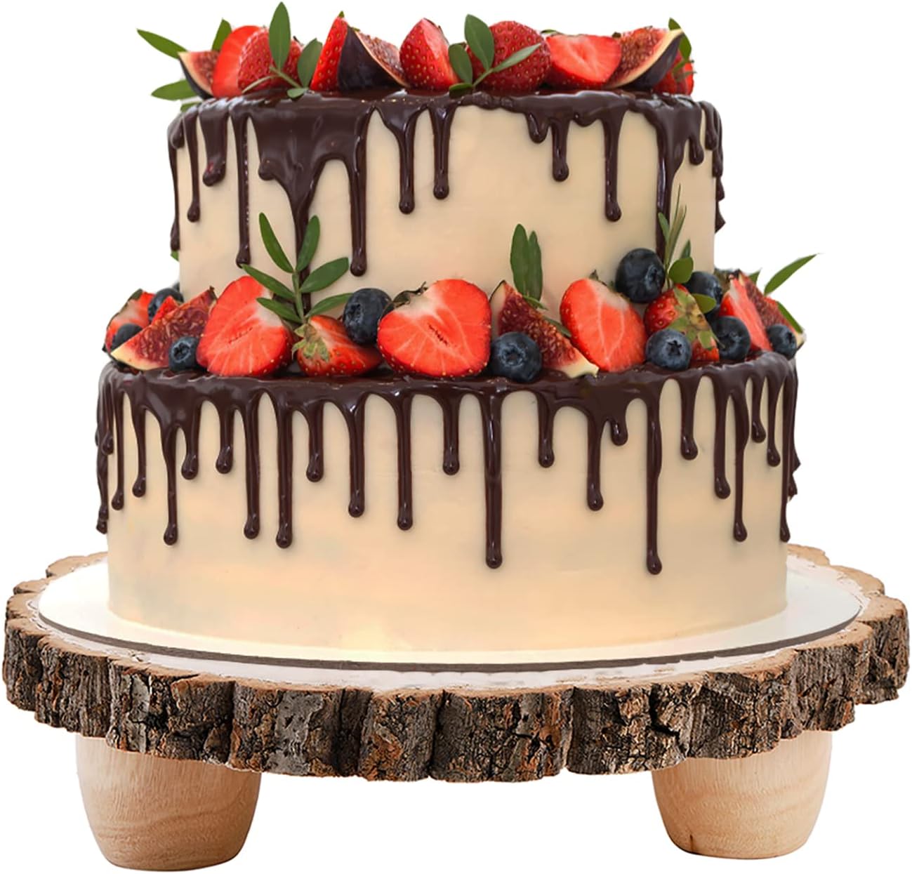 Frcctre 11 Inch Wood Cake Stand, Round Wooden Cupcake Pedestal, Paulownia Woods Slice with Legs, Rustic Cake Holder Wooden Serving Tray Serving Board Display Wood Plant Stand