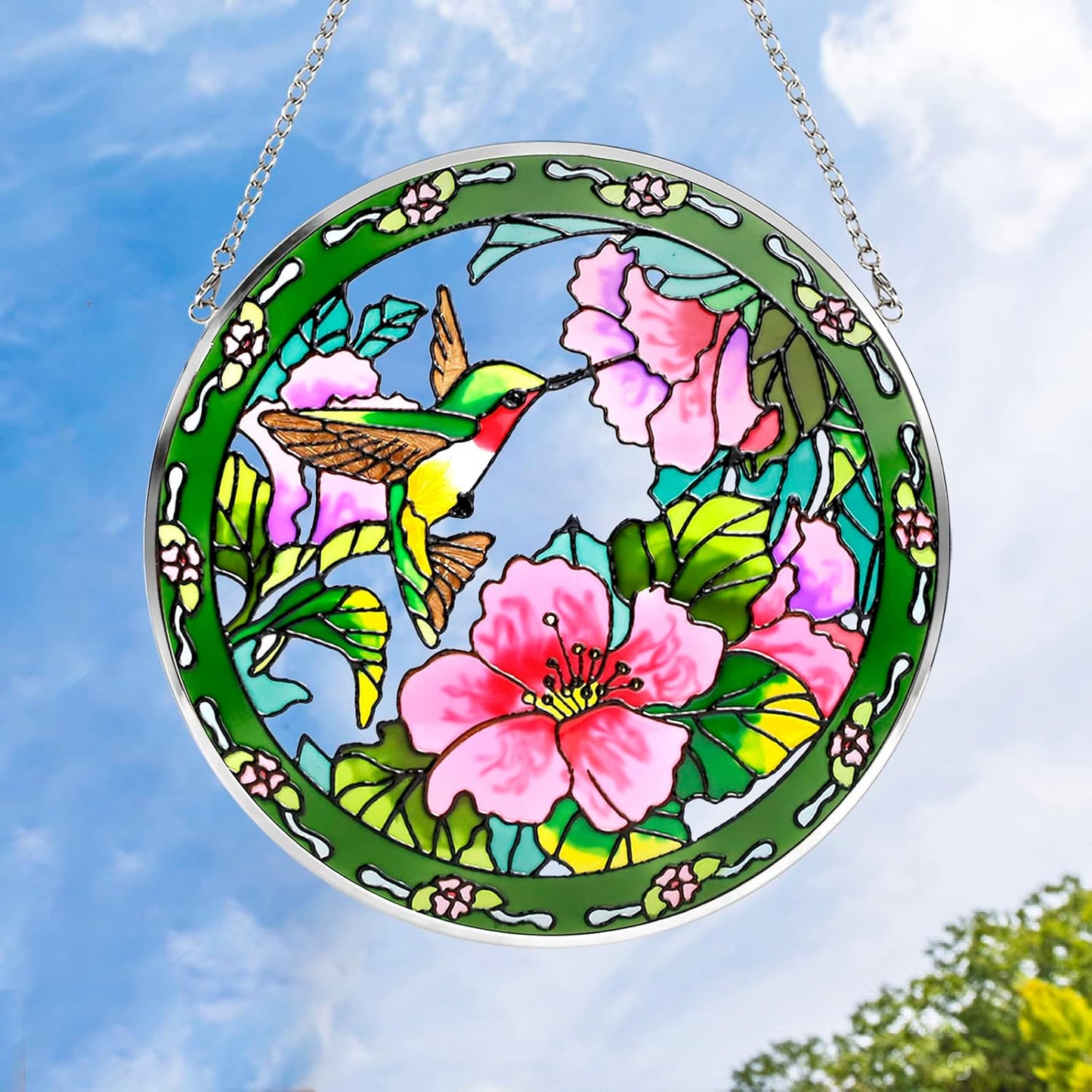 Hummingbird Sun Catcher - 100% Stained Glass Window Hanging, Indoor Window Decor, Suncatchers for Windows, Gifts for Women, Christmas (6.5 inch)