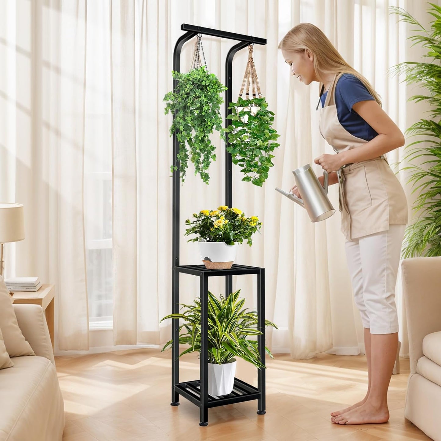 Plant Stand Indoor Outdoor, 65" Tall Plant Stand Outdoor 3 Tiered Hang