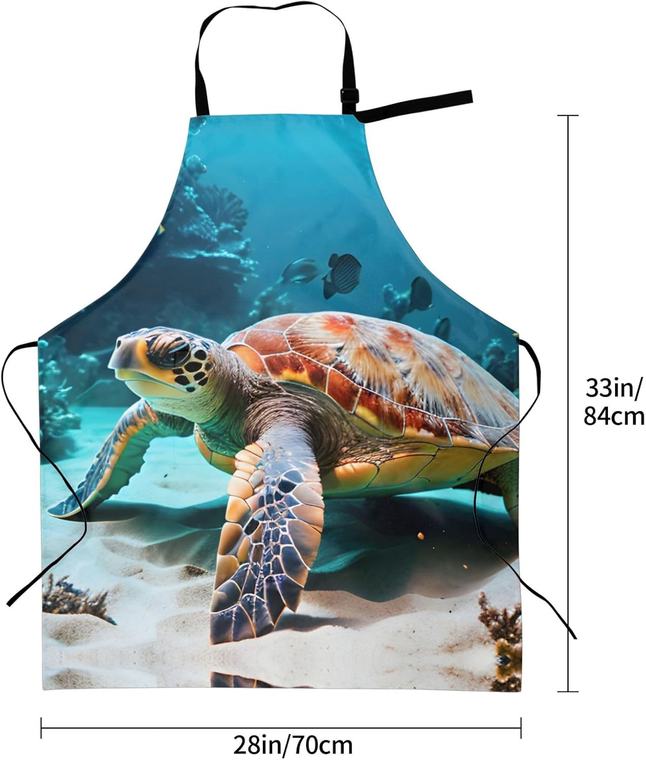 Sea Turtle Print Laundry apron 28x33 In Waterproof Kitchen Apron with Pockets for Cooking Baking