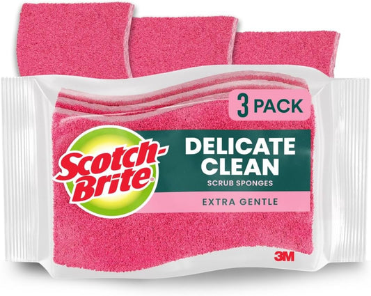 Scotch-Brite Gentle Clean Delicate Scrub Sponges, For Washing Dishes and Cleaning Kitchen, 3 Scrub Sponges