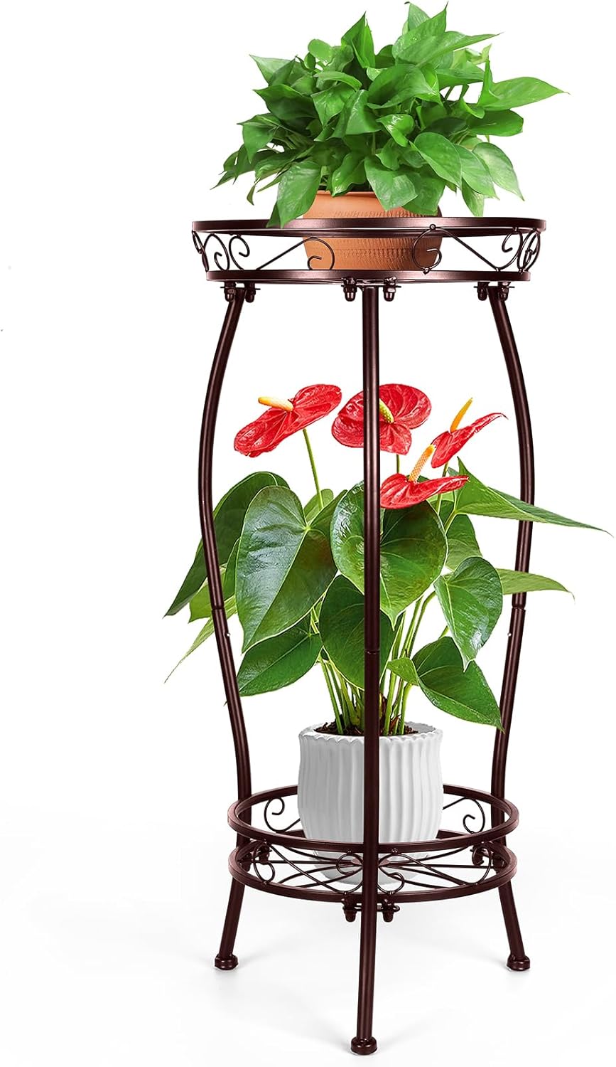 2 Tier Rustproof Iron Plant Stand - Heavy Duty Outdoor Plant Stands Fo