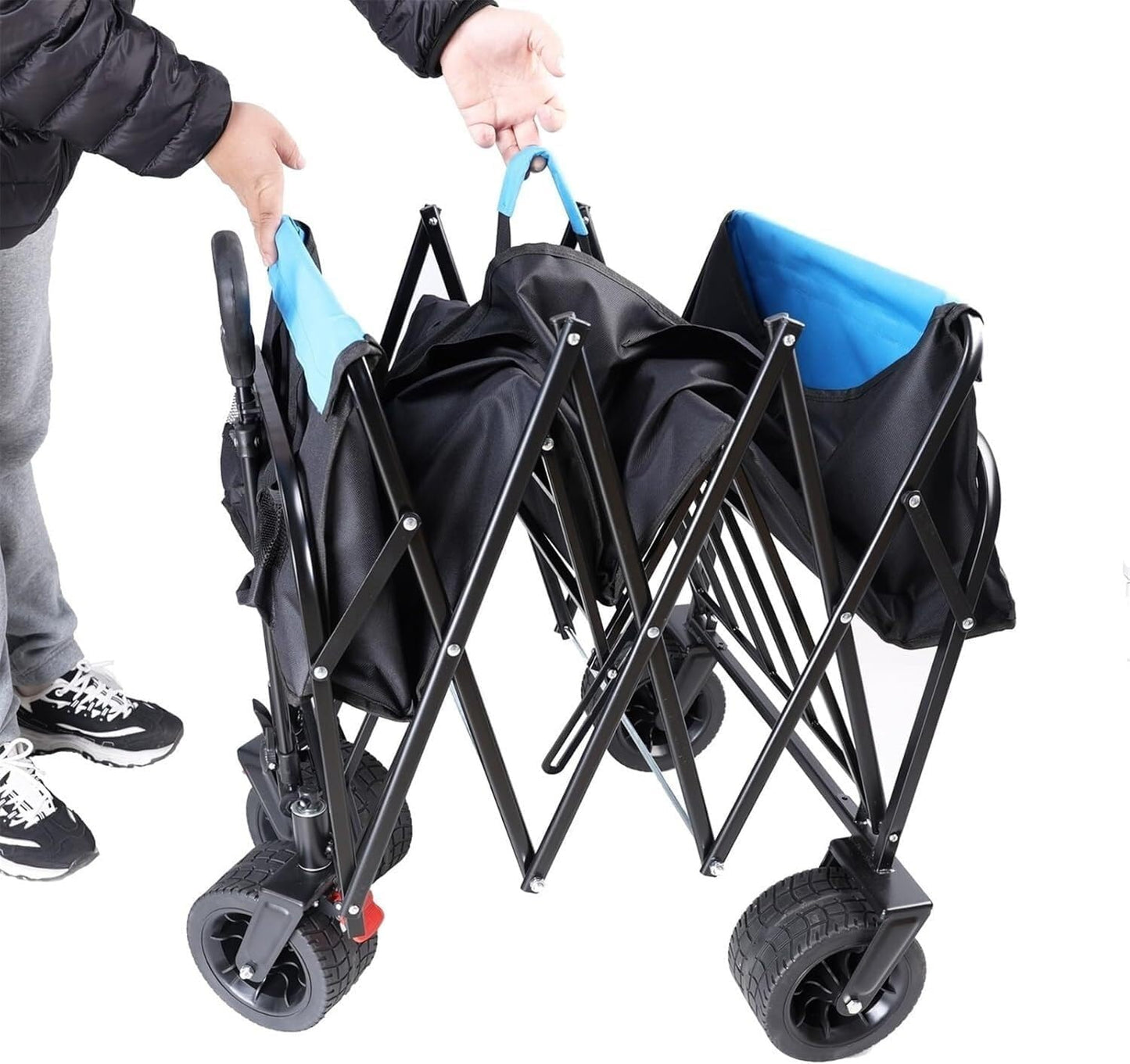 Extra Long Extender Folding Wagon, Beach Wagon for Sand with Big Wheels,Big Large Capacity Folding Cart Extra Long Extender Wagon Cart Folding Wagon Garden Shopping Beach Cartfor Garden, Farm, Yard