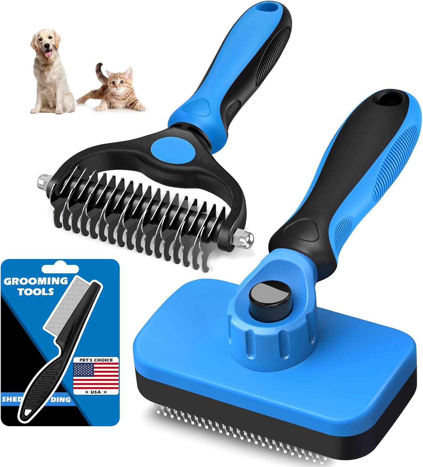 3PCS Self Cleaning Slicker Brush & Pet Grooming Rake & Flea Comb for D