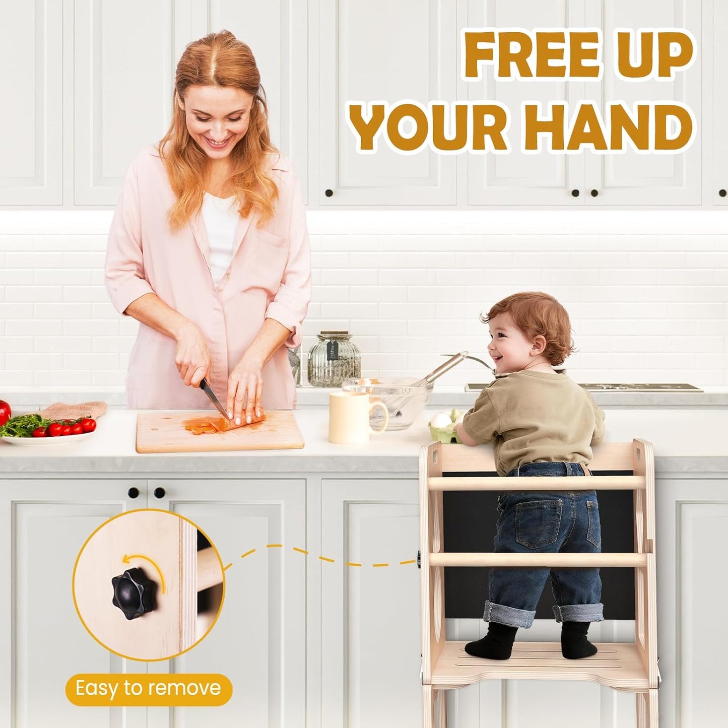 4-in-1 Toddler Kitchen Step Stool, Foldable Learning Standing Tower wi