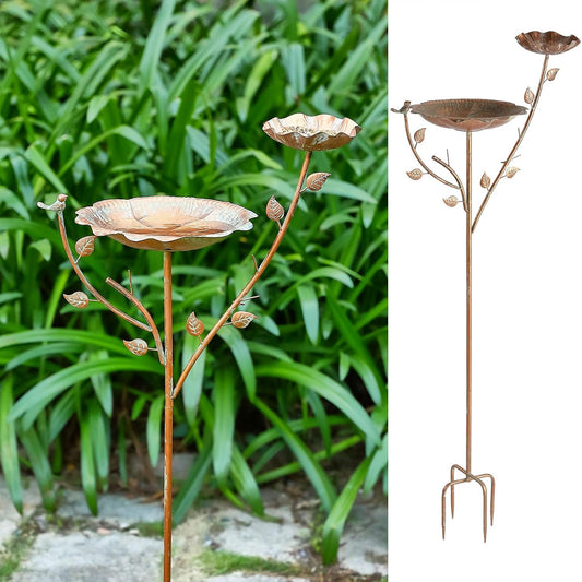 54" H Free Standing Bird Bath with Stake ， Iron Birdbath Bowl & Feeder