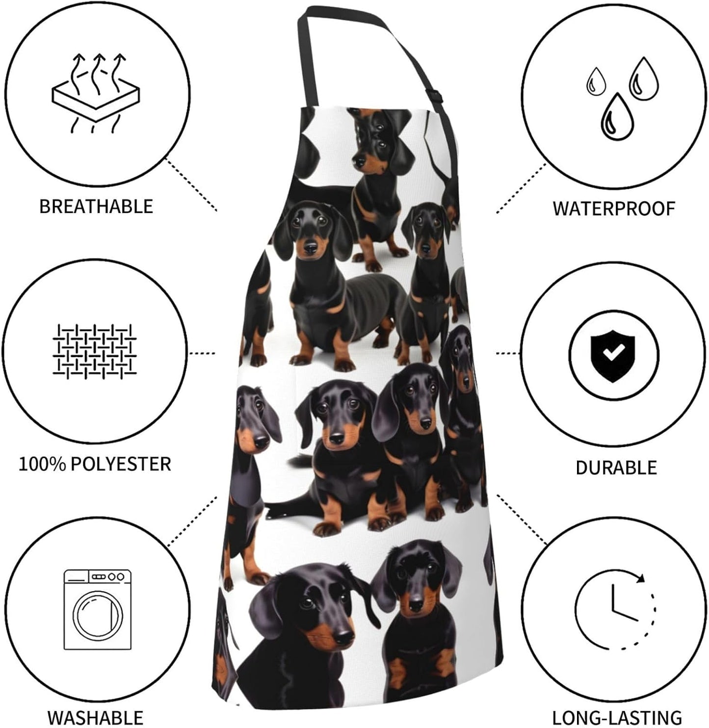 Dachshund Weiner Pet Dog Print Laundry apron 28x33 In Waterproof Kitchen Apron with Pockets for Cooking Baking