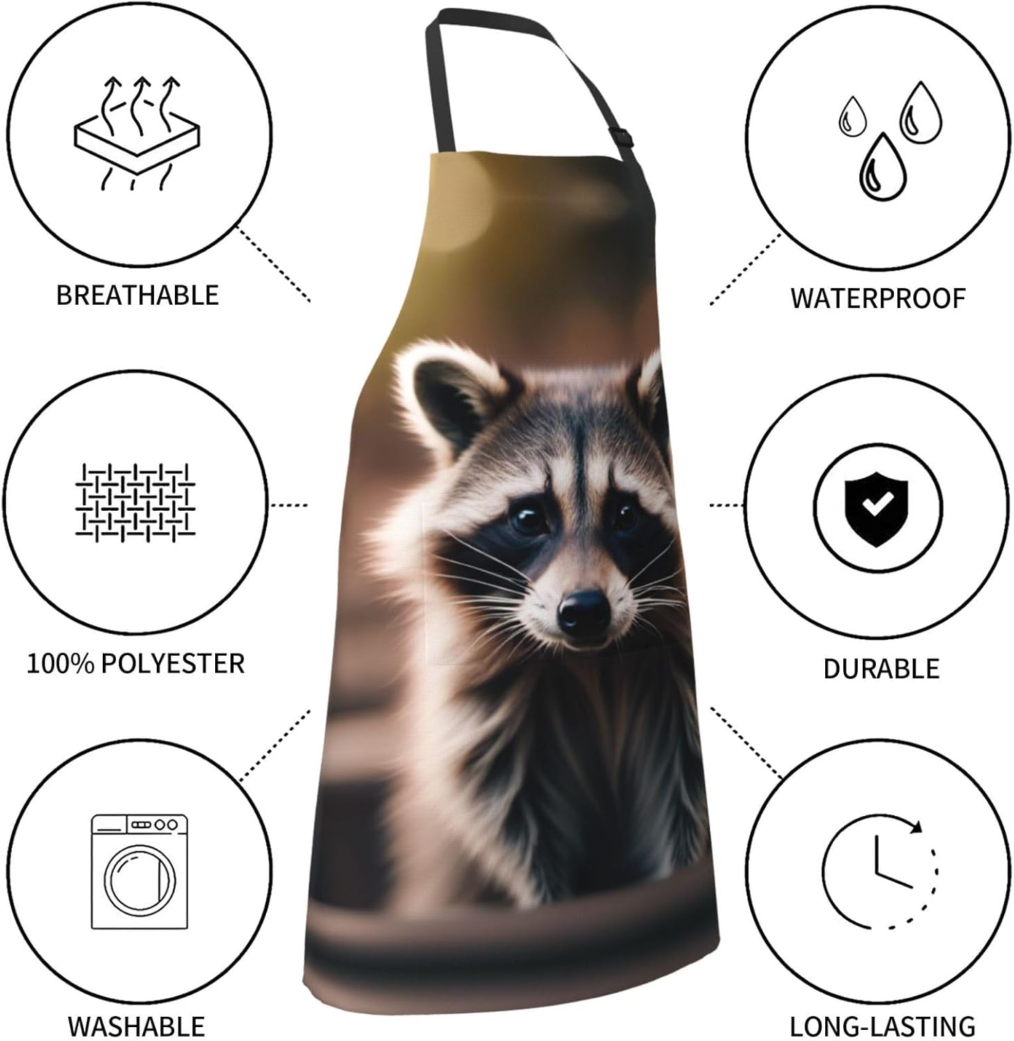 cute raccoon (1) Print 28 x 33in Waterproof Apron with Pockets Fashion