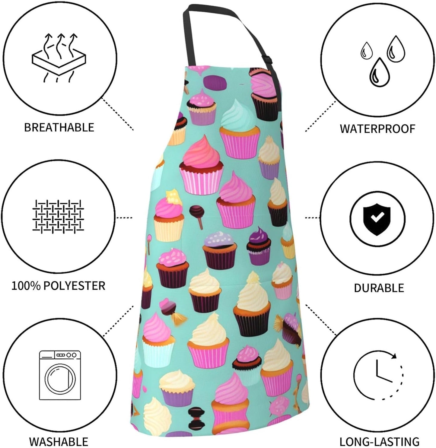Cupcake Pattern Print Laundry apron 28x33 In Waterproof Kitchen Apron with Pockets for Cooking Baking