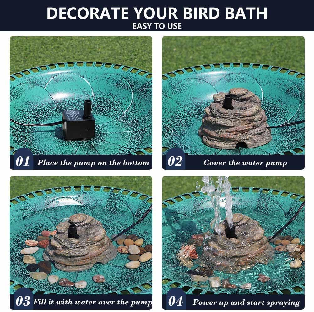 Bird Bath Water Fountain Resin Rock Fountain with 9.8ft Cord Length Wa