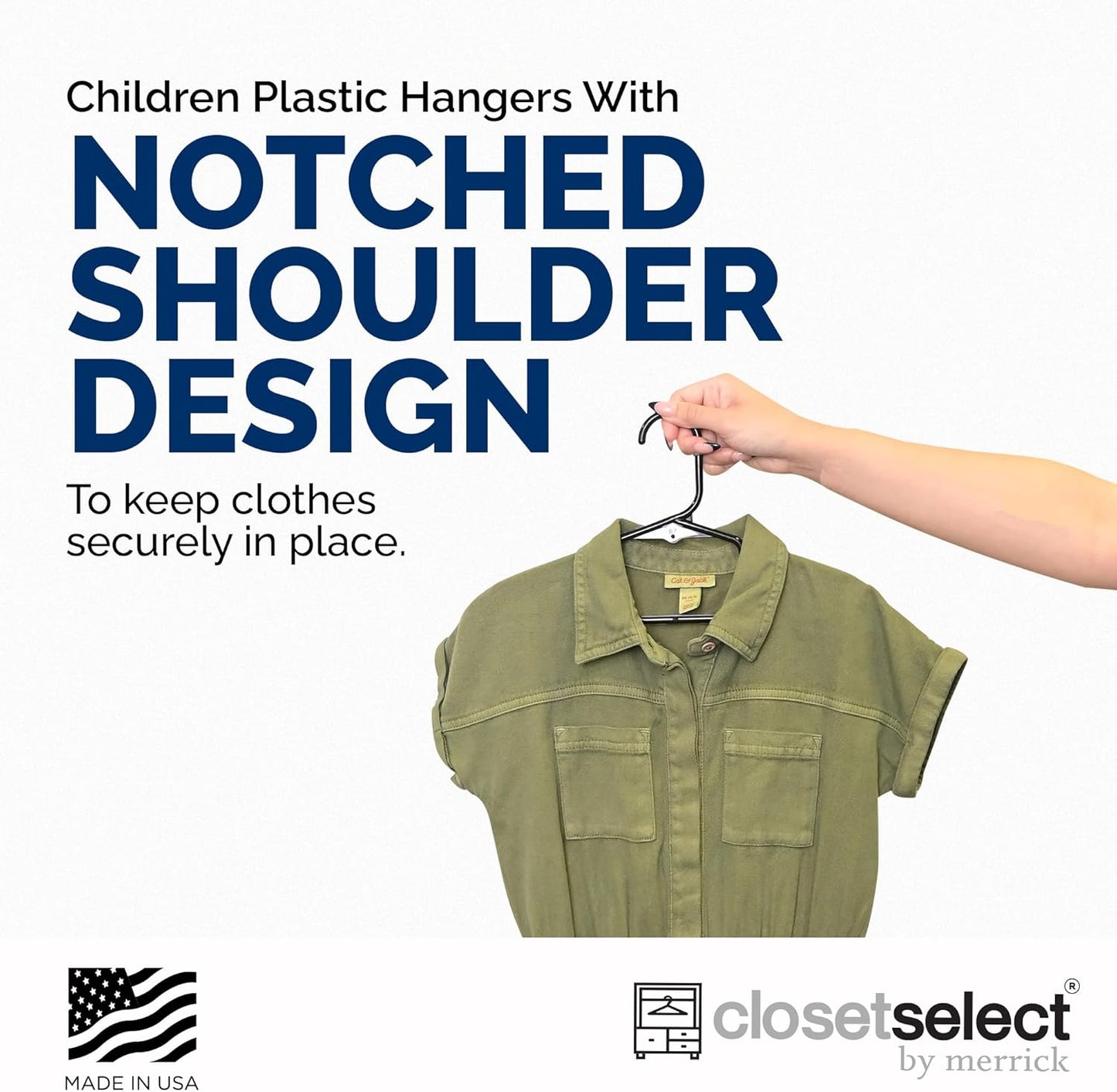 Childrens Hangers 30 Pack - 11.75 Inch Plastic Kids Hangers for Closet, Baby Hangers for Children Clothes Sizes 0 to 8, Non-Slip Infant Hangers with Shoulder Grooves, Made in USA | White